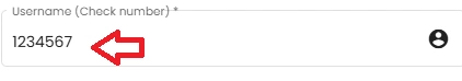 Watumishi Username (check number) input field showing “1234567” with a red arrow pointing to the entered value