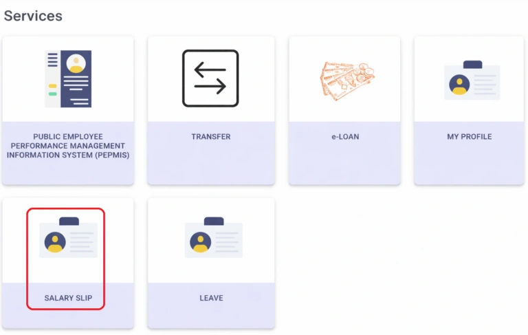 Watumishi portal services section highlighting salary slip option among employee service modules
