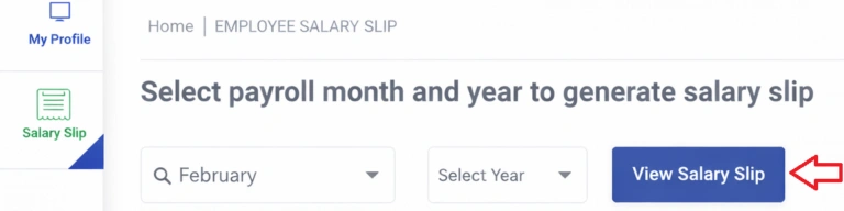 ESS Utumishi salary slip page showing payroll month and year selection with “View Salary Slip” button highlighted for generating payslip
